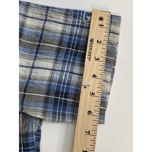 Kuhl Stallion Button Up Short Sleeve Shirt Men’s M Blue White Plaid Seersucker - Picture 15 of 16